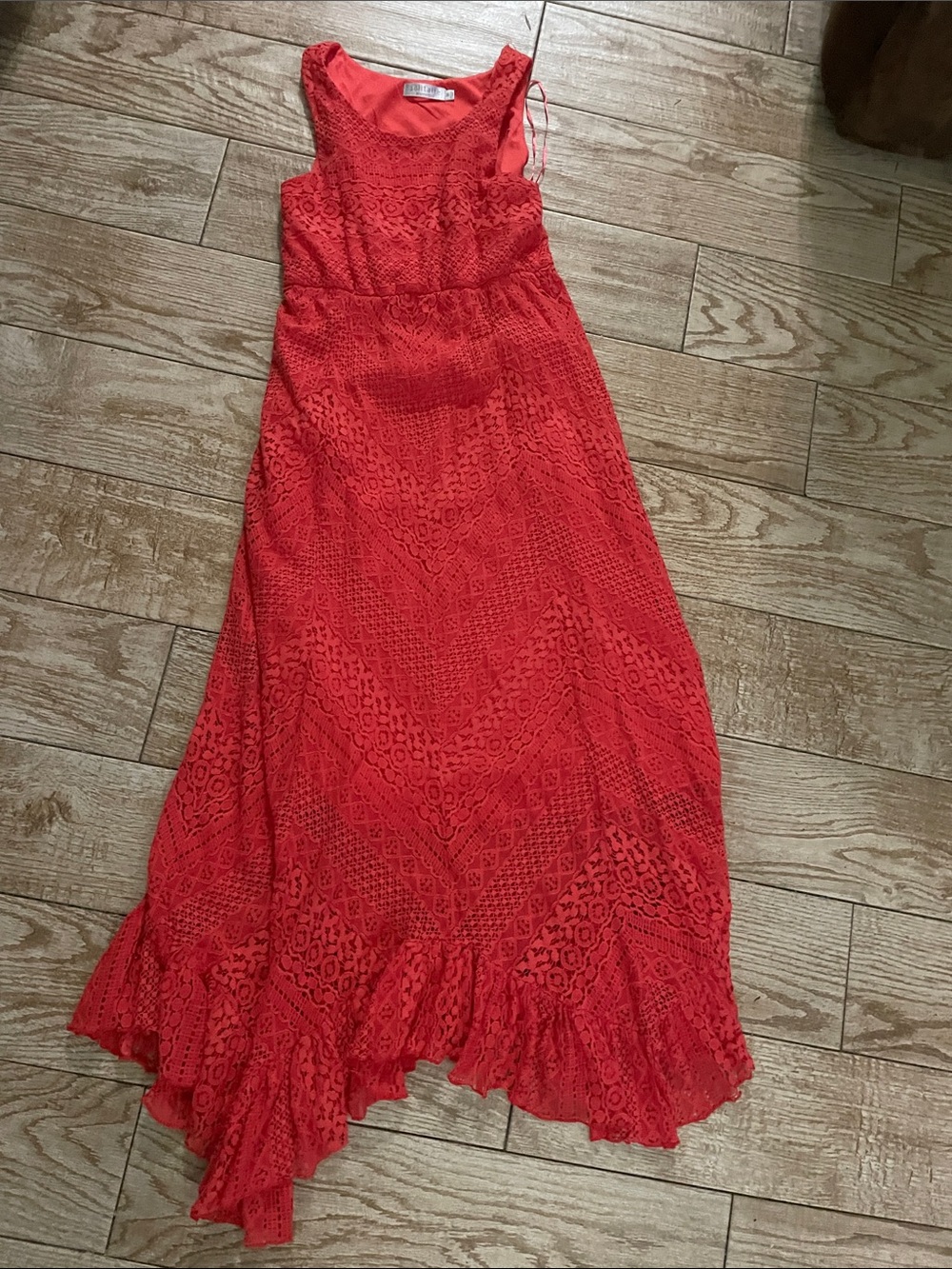 Solitaire Red Lace Maxi Dress with Flounced Hem